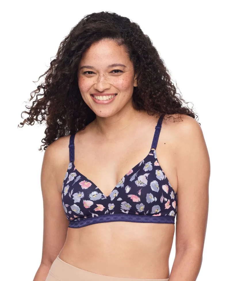 Warner's Cloud 9 Super Soft Wireless Lightly Lined Comfort Bra 1269 - Evening Blue Lucky Floral