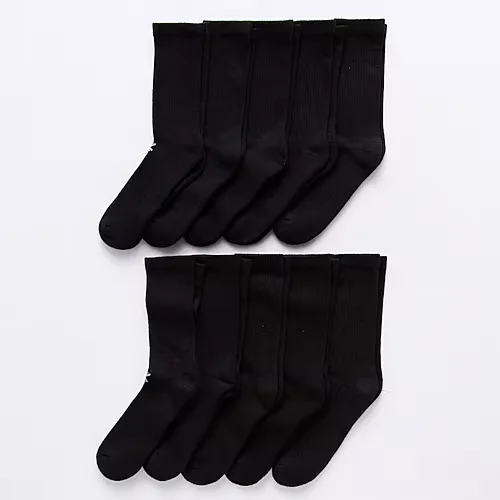 Xersion Quick-Dri Mens 10 Pair Crew Socks, 10-13, Black