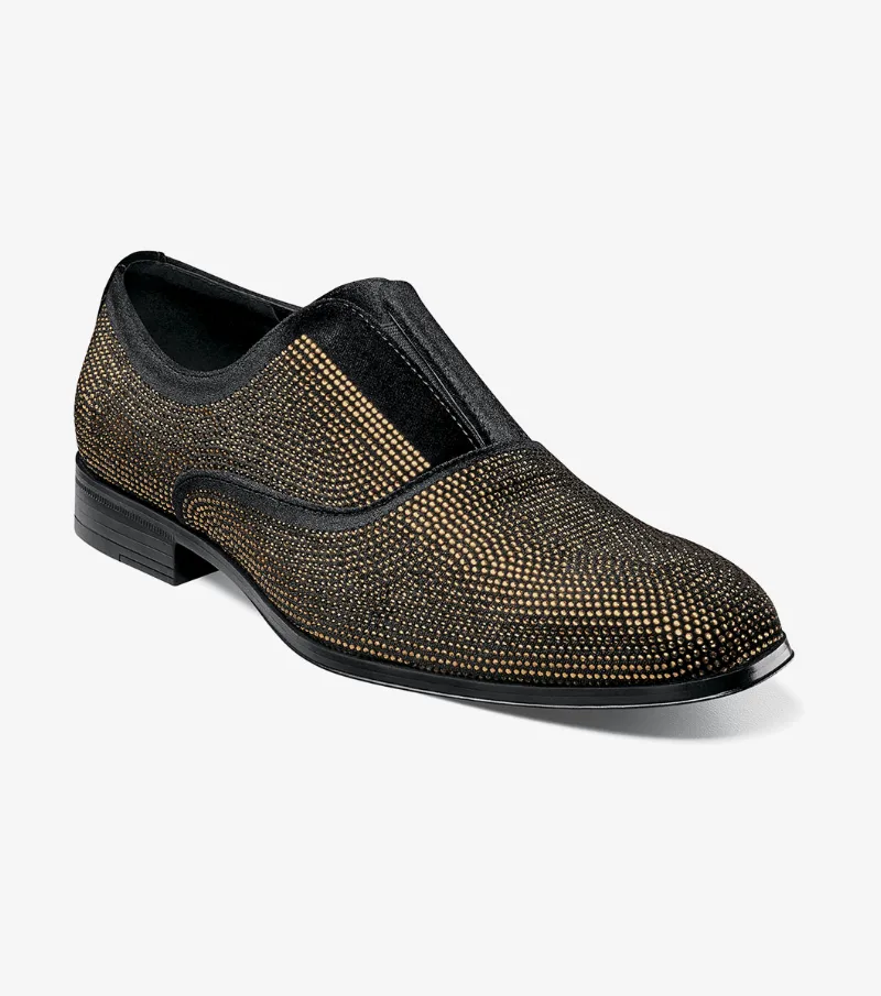 Stacy Adams Shoes Starleigh Rhinestone Plain Toe Slip On Black and Gold Size 8