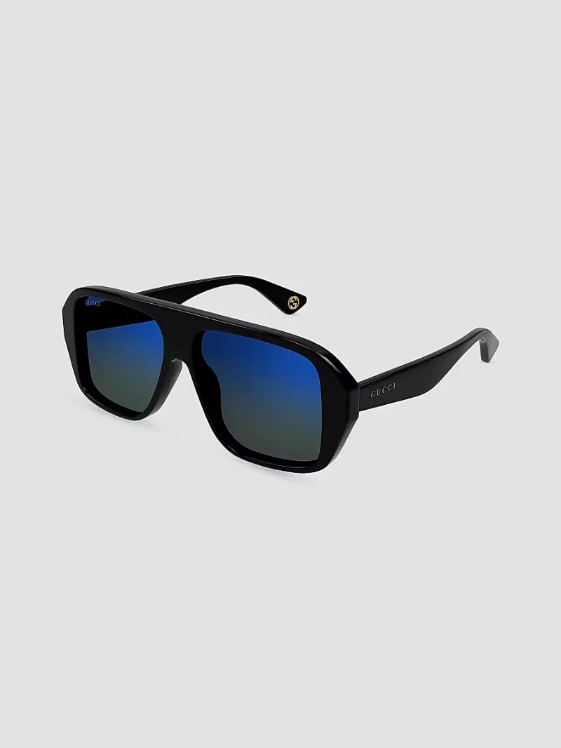 Gucci Men's Aspen 57MM Navigator Sunglasses - Black Blue Mirror
