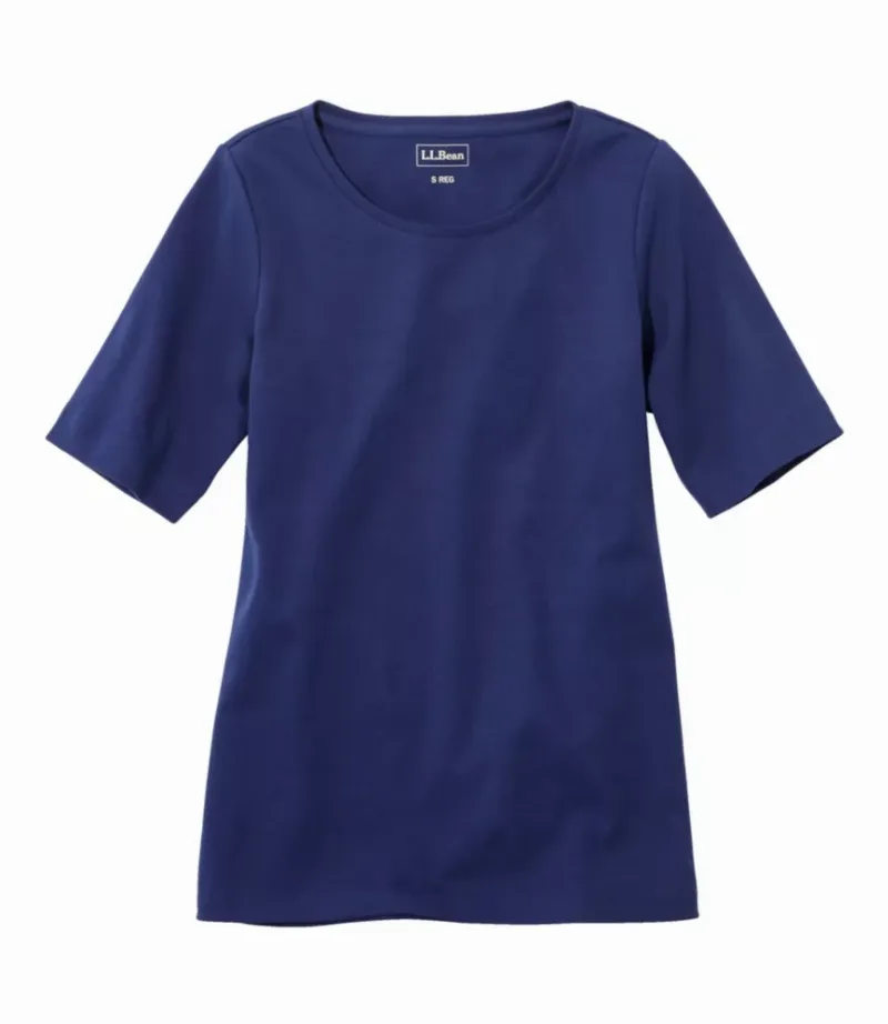 L.L.Bean Women's L. L.Bean Jewelneck Tee, Elbow-Sleeve Alpine Blue Extra Large, Cotton