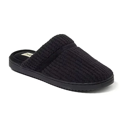 Dearfoams Serena Marled Chenille Scuff Womens Memory Foam Slip-On Slippers, Large, Black