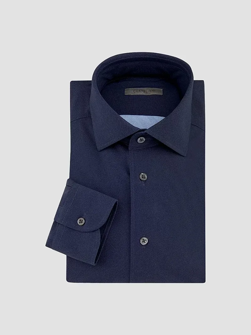 Corneliani Men's P178 Diagonal Tech Shirt - Navy - Size 16.5