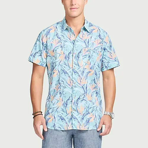 IZOD Dockside Chambray Mens Short Sleeve Regular Fit Button-Down Shirt, Medium, Blue