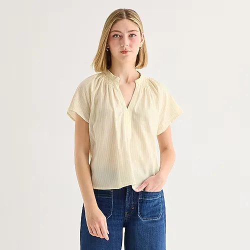 A.N.A Womens Split Crew Neck Short Sleeve Blouse, Medium, Yellow