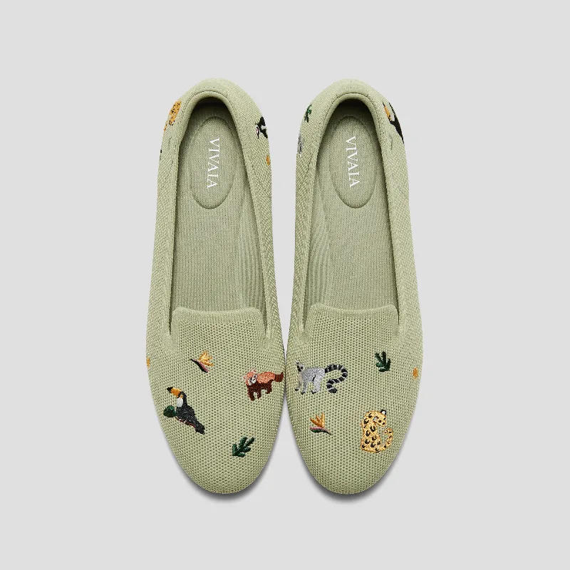 VIVAIA Round-Toe Embroidered Loafers (Audrey)|MATCHA-ENDANGERED ANIMALS|US 5.5