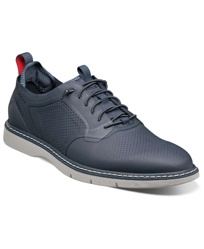 Stacy Adams Men's Synchro Plain Toe Elastic Lace Shoes - Navy