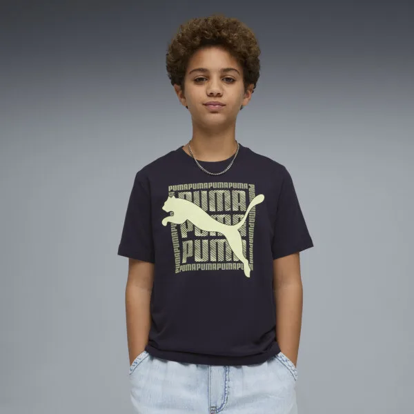 Playera PUMA Estampada Cat para Adolescentes en Talle 7-8Y New Navy