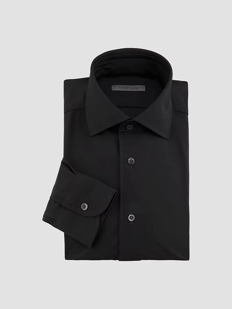 Corneliani Men's Tech Dress Shirt - Black - Size 15