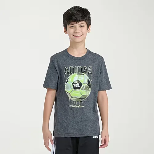 adidas Big Kid Boys Crew Neck Short Sleeve Regular Fit Graphic T-Shirt, Small (8), Gray