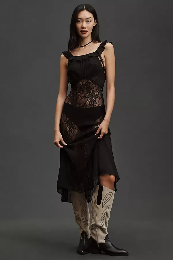 By Anthropologie Sheer Lace Midi Dress