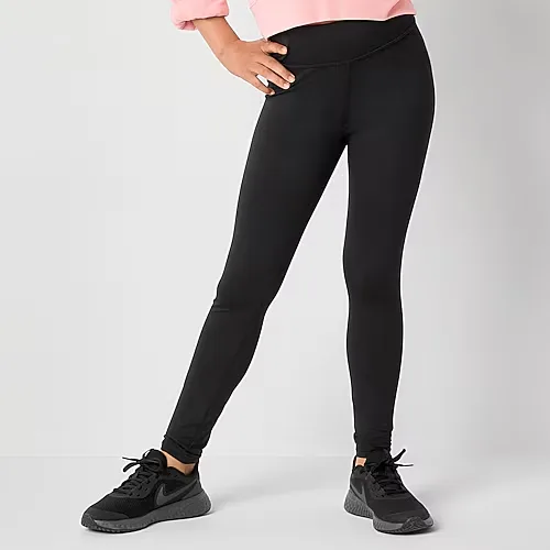 Xersion Must Have Little & Big Kid Girls Quick Dry High Rise Knit 24" Active Skinny Full Length Leggings, X-large (18.5) Plus, Black