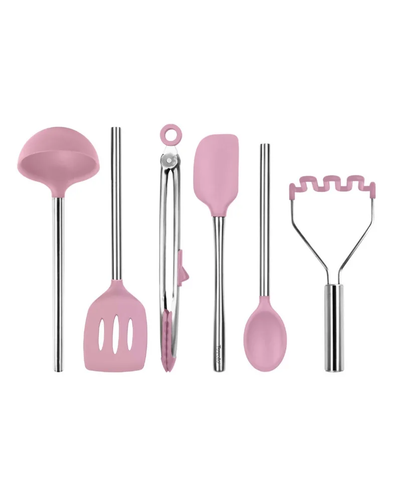 Tovolo Utensil 6-Pc. Silicone with Steel Handles - Pink Sorbet