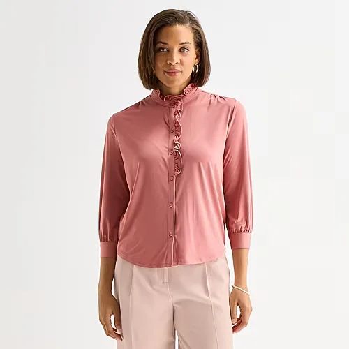 Liz Claiborne Womens 3/4 Sleeve Blouse, Petite X-large, Pink
