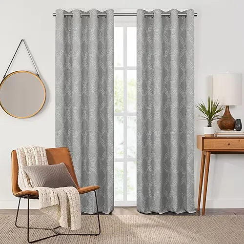 Fieldcrest Heritage Davina Intertwining Vines Grommet Top Energy Saving 100% Blackout Single Curtain Panel, One Size, Gray