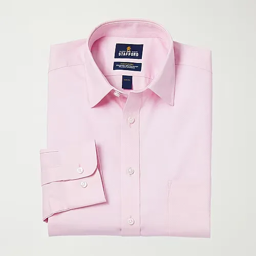 Stafford Sweat Repel Advanced Performance Mens Regular Fit Stretch Fabric Wrinkle Free Long Sleeve Dress Shirt, 16-16.5 34-35, Pink