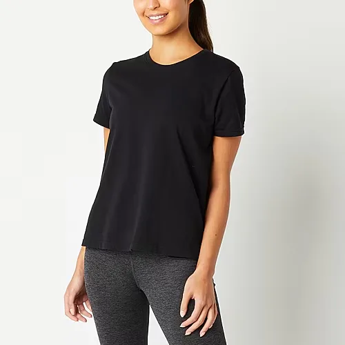 Xersion Womens Cotton Crew Neck Short Sleeve T-Shirt, Small, Black