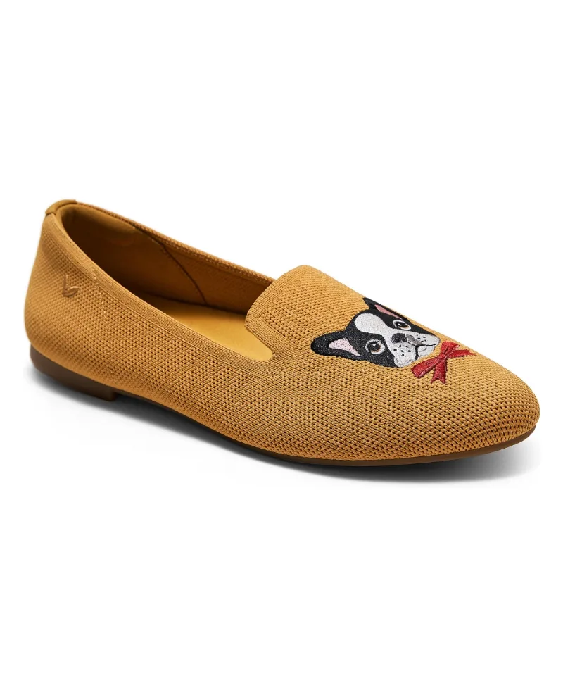 Vivaia Women's Audrey Round-Toe Slip-On Embroidered Loafers - Ginger yellow - french bulldogs