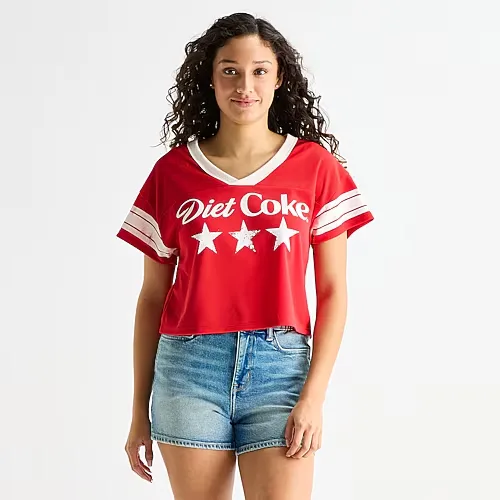 Grayson Threads, The Label Diet Coke Cropped Womens Juniors Crew Neck Short Sleeve Jersey, X-large, Red