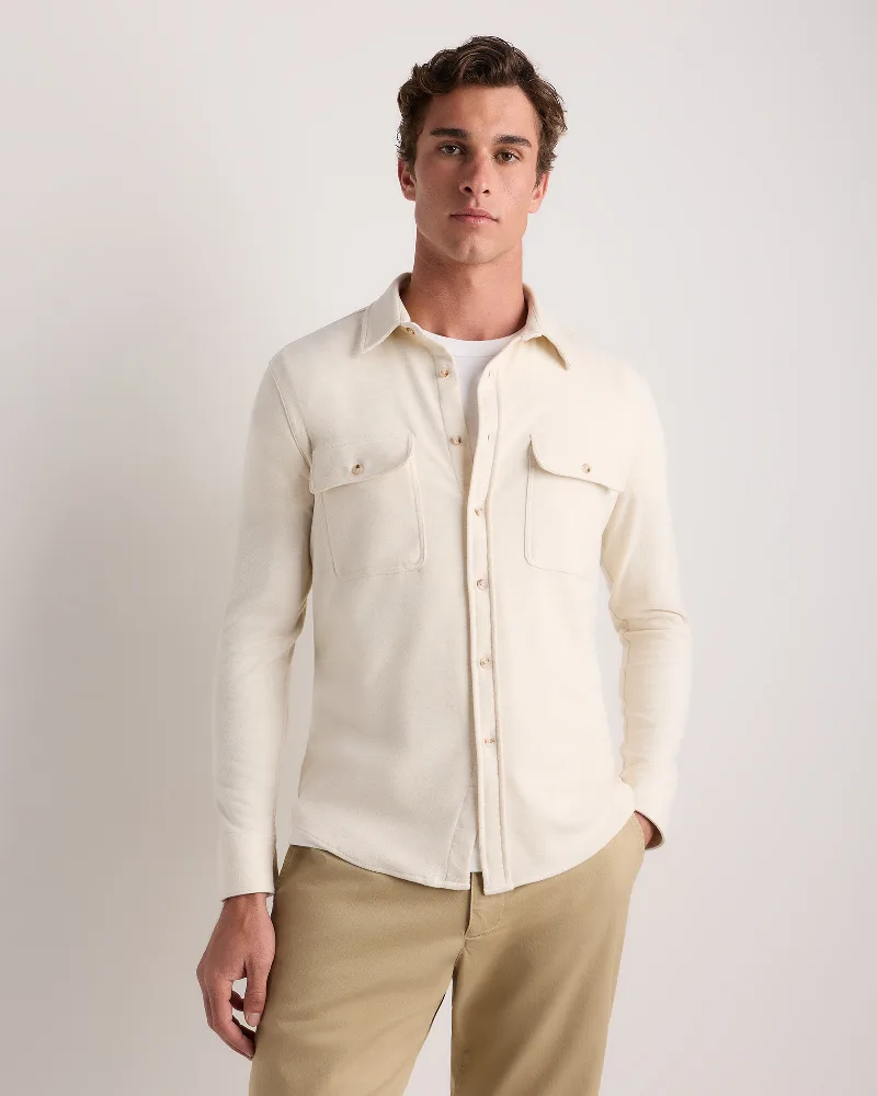 Quince | Men's Stretch Sweater Fleece Shirt in Off-White, Size XL, Recycled Polyester