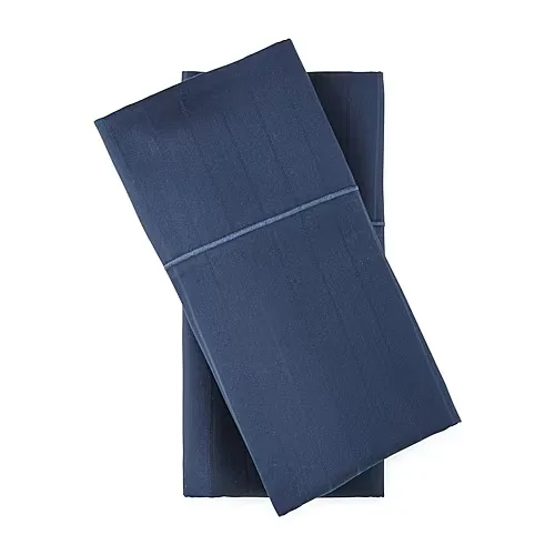 Liz Claiborne 600tc Cotton Sateen Dobby Stripe Wrinkle Free Pillowcases, One Size, Blue