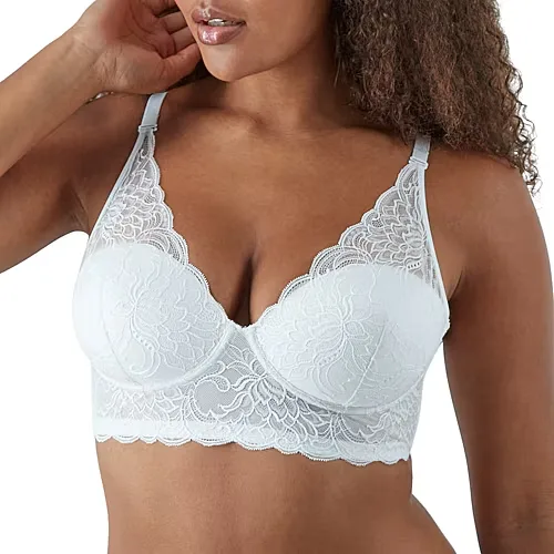 Maidenform Pure Comfort Womens Lace Light Support Longline Wireless Bralette Dm1188, D, White