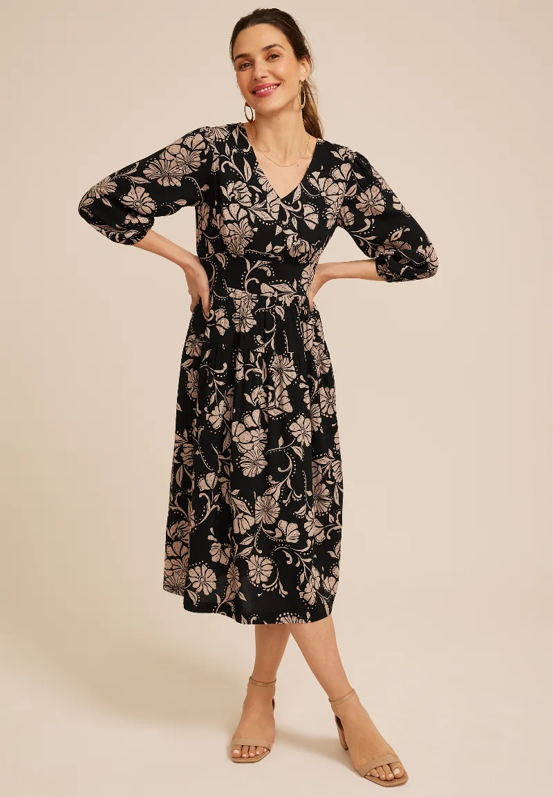 Maurices Women's Floral V Neck Midi Dress