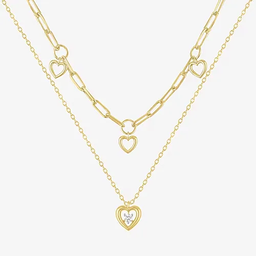 Yes Please! (G-H / Si2-I1) Womens Diamond Accent Lab Grown White Diamond 14K Gold Over Brass Heart 2-pc. Necklace Set, One Size, Yellow