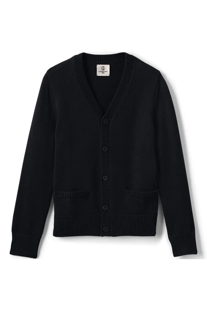 School Uniform Boys Cotton Modal Button Front Cardigan Sweater - Lands' End - Black - XXL