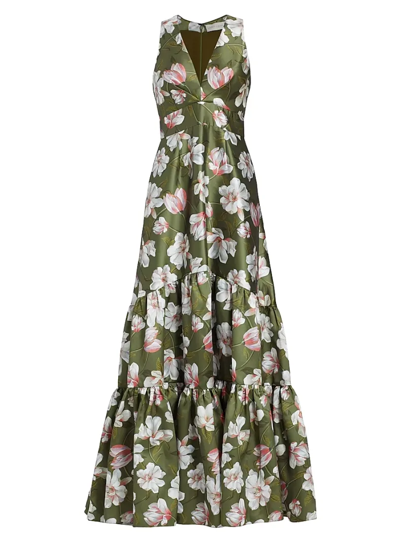 SACHIN BABI Women's Rori Floral Satin Gown - Moss Magnolia - Size 10