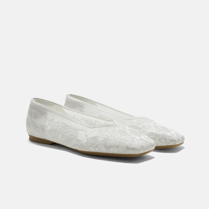 VIVAIA Square-Toe V-Cut Flats (Margot 3.0)|WHITE LACE EMBROIDERY|US 7