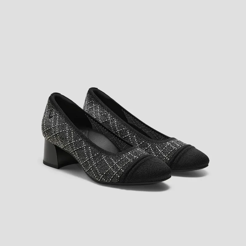 VIVAIA Almond-Toe Stress Free Chunky Heels (Julie Arch Pro)|BLACK WHITE LARGE TWEED|US 8