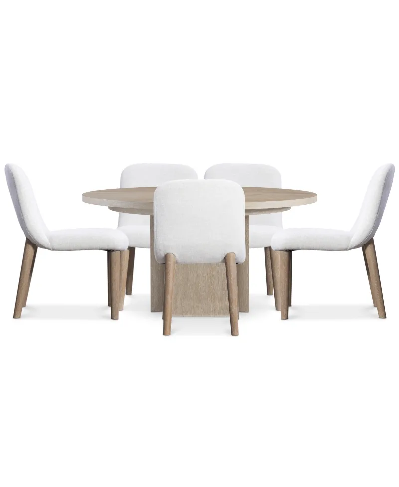 Bernhardt 6-Pc. Wood Loggia Dining Set Round Table Side Chairs - Medium Brown, White