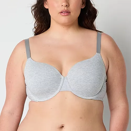 Ambrielle Cotton Womens Medium Support Demi Bra, Dd, Gray
