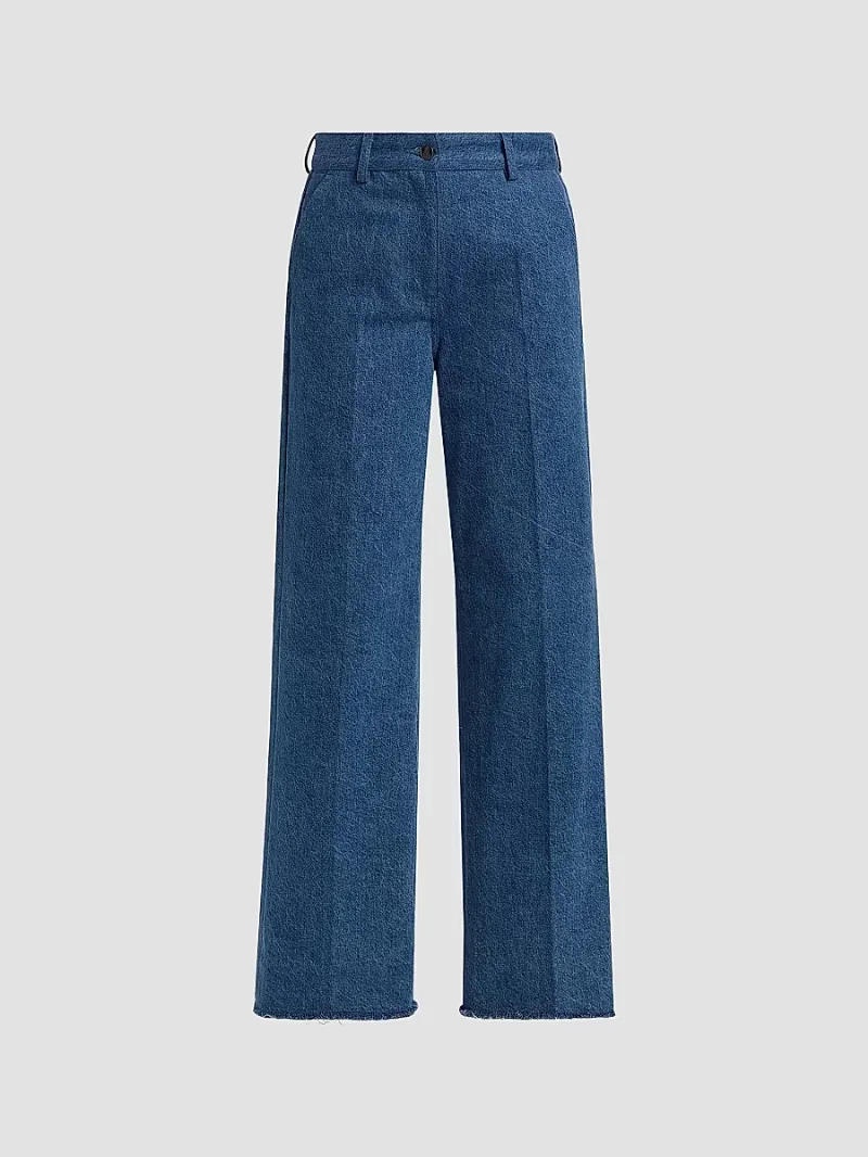 Michael Kors Collection Women's Frayed Wide-Leg Crop Jeans - Indigo - Size 10
