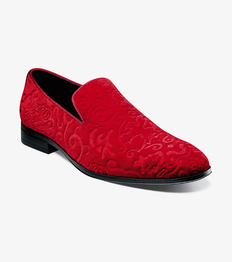 Stacy Adams Shoes Saunders Debossed Velour Slip On Red Size 10