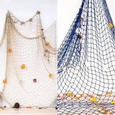 1Pc Creative Decor Nets Fishing Net Mediterranean Hanging Net Wall Decor Studio Prop Home Playground Gift Boho Life Buoy Crafts Photo Hanging Holder L
