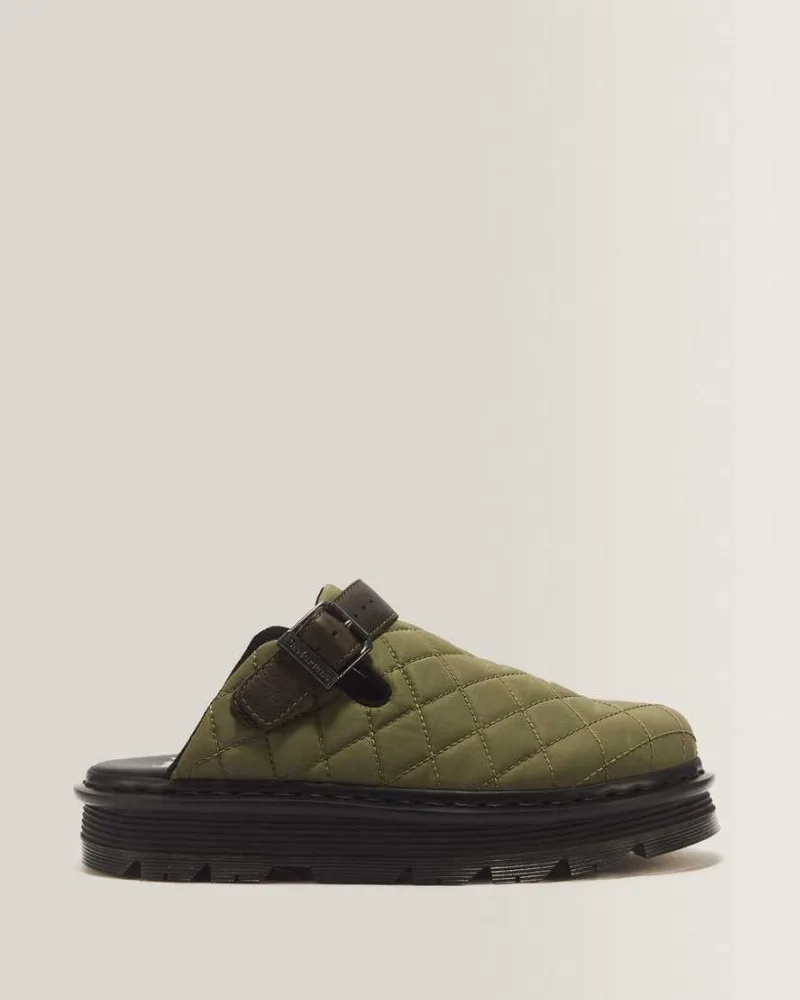 Dr. Martens, Zebzag Quilted Canvas Platform Mules Sandals in Green, Men's Size 13
