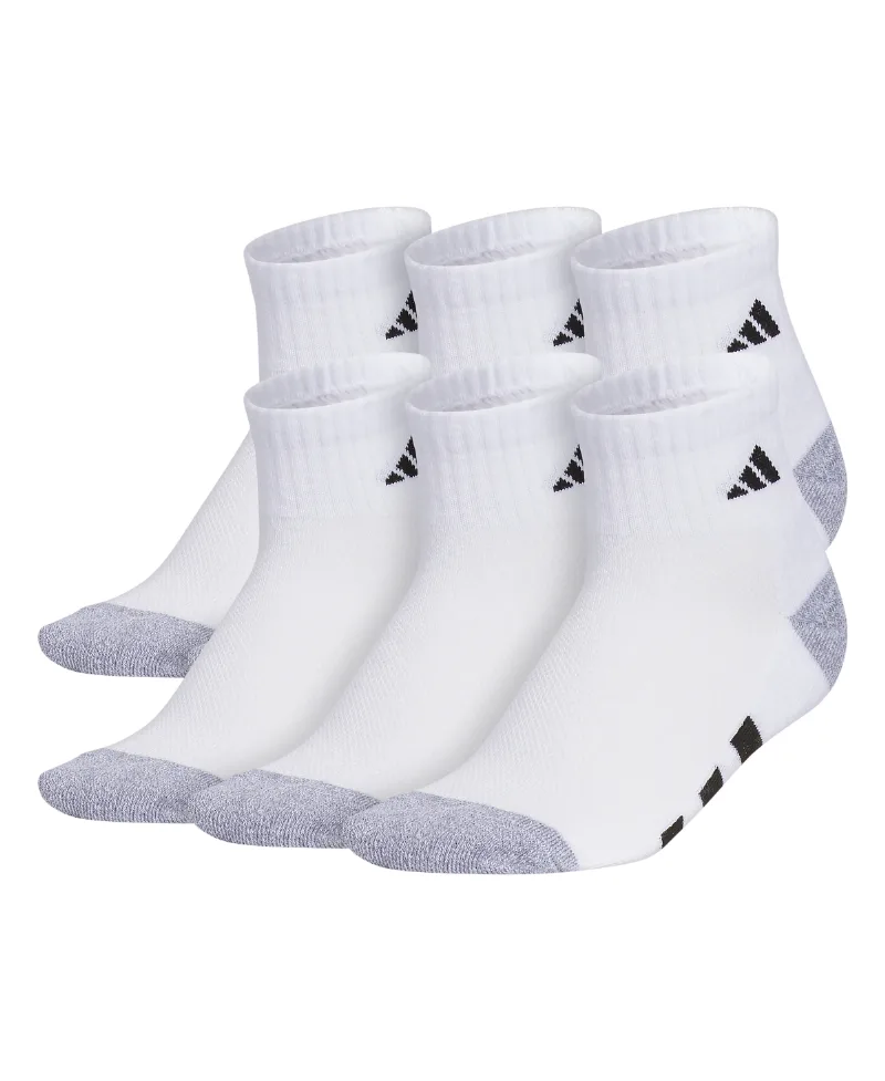 adidas Boys Youth Athletic Cushioned Quarter Socks, Pack of 6 - White