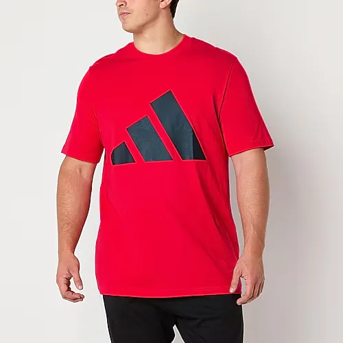 adidas Mens Crew Neck Short Sleeve Regular Fit Big and Tall Graphic T-Shirt, Medium Tall, Red