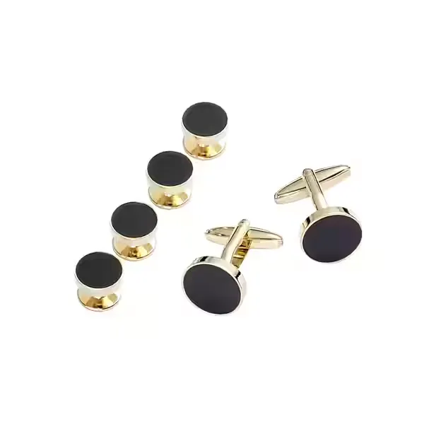 Pronto Uomo Men's Circle Cufflinks & Studs Set Gold - Size: One Size - Only Available at Men's Wearhouse