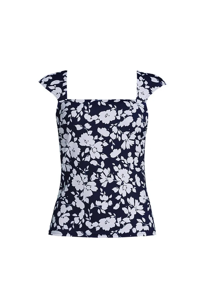 Women's D-Cup Square Neck Underwire Tankini Top - Lands' End - Blue - 4