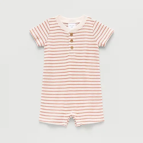 Okie Dokie Baby Boys Short Sleeve Striped Romper, 18 Months, White
