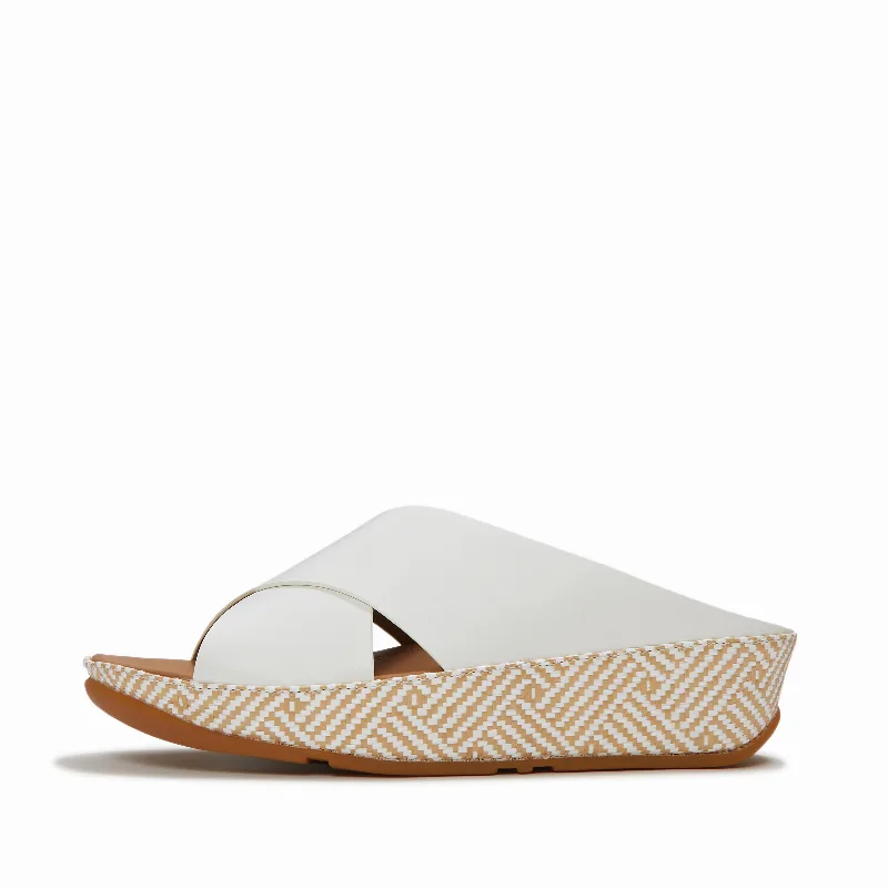 LULU Lux Graphic-Weave Leather Cross Slides