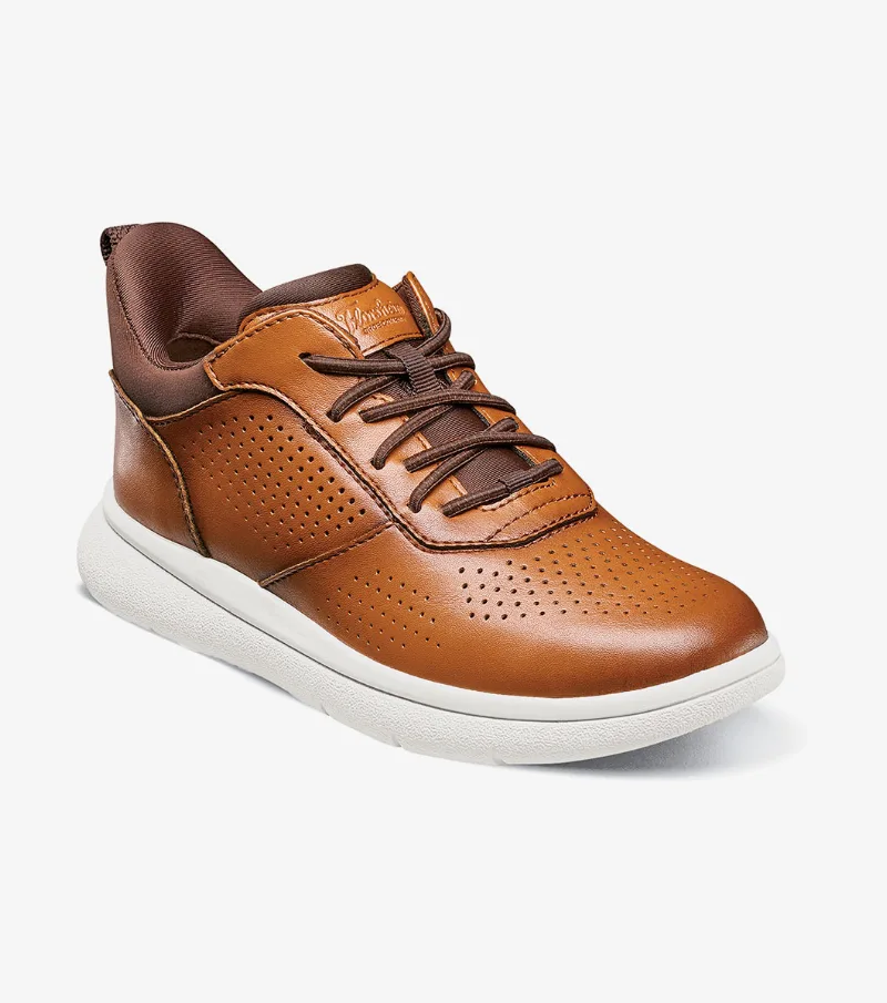 Florsheim Shoes Fleet Jr. Boys Perf Toe Elastic Lace Sneaker Cognac Size 2.5 Little Kid