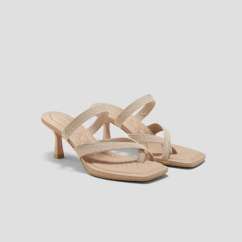 VIVAIA Square-Toe Mid Heel Strappy Sandals (Alina)|ALMOND|US 10.5