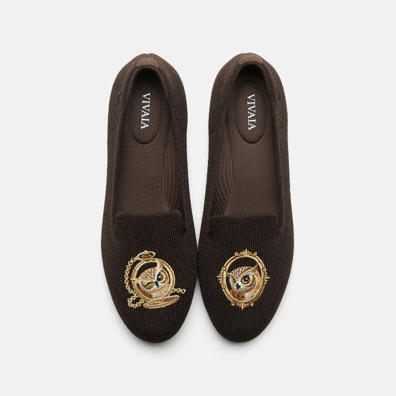VIVAIA Round-Toe Embroidered Loafers (Audrey)|DARK CHOCOLATE - OWL|US 7