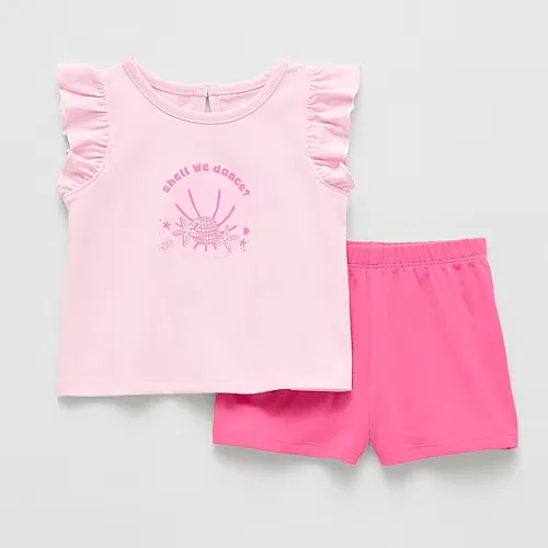 Okie Dokie Baby Girls Jersey 2-pc. Short Set, 6 Months, Pink