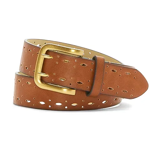 A.N.A Double Prong Edge Perforated Womens Belt, Small, Brown