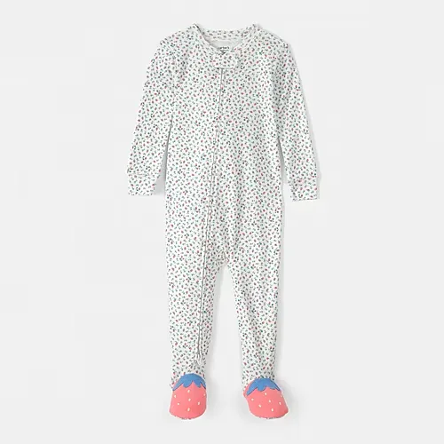 Carter's Baby Girls Footed Round Neck Long Sleeve One Piece Pajama, 18 Months, Gray